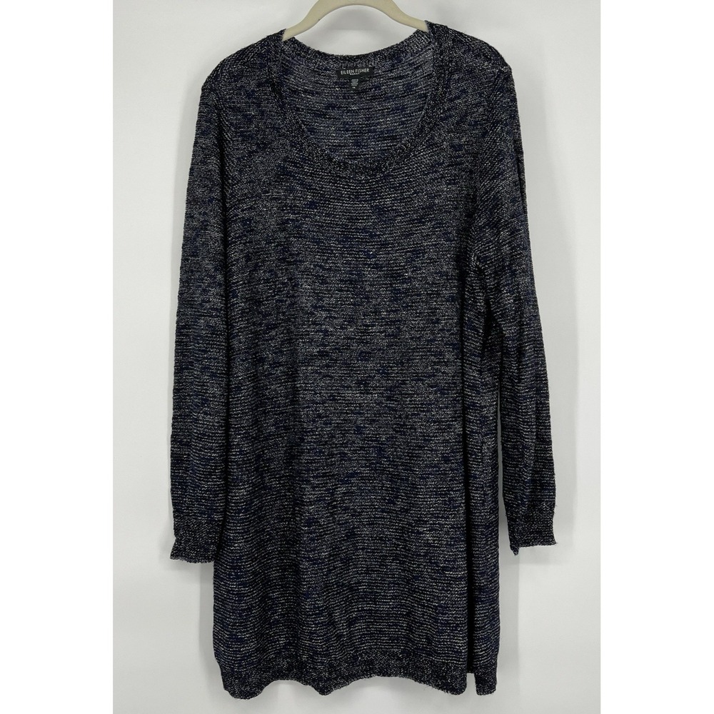 Eileen Fisher 1X Linen Blend Sweater Dress Tunic Marled Lagenlook Minimalist